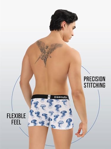 Image of Freecultr Men's Cotton Stretch Printed Trunks | Soft Breathable Innerwear with Stylish Logo Waistband | Comfort Fit Trunks for Everyday Wear