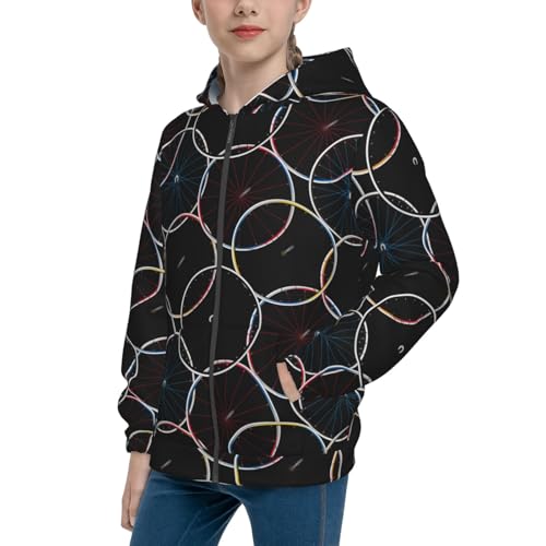 Bicycle Wheels Pattern Kids Pullover Hoodies Boys Zip Up Sweatshirts Girls Athletic Clothes with Pocket
