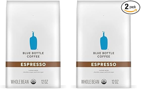 Blue Bottle Whole Bean Organic Coffee, Espresso, Dark Roast, 12 Ounce bag (Pack of 2)