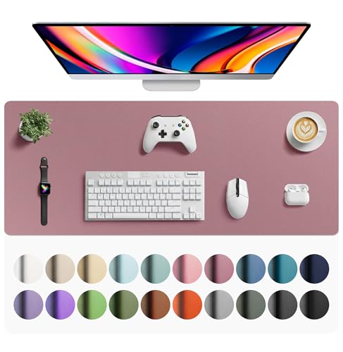 Image of Aothia Faux Leather Desk Mat - Large Mouse Pad, Non-Slip PU Leather Blotter, Waterproof Writing Surface for Office and Home (Dark Pink, 42 inch x 17 inch)