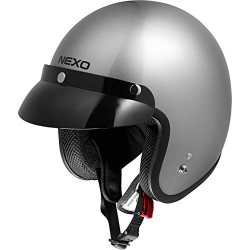 Nexo Jethelm Motorradhelm Helm Motorrad Mopedhelm Basic II, herausnehmbare Polster, Gewicht: 950 g, Ratschenverschluss, ECE 22/05, abnehmbarer Schirm, verschiedene Farben XS – XXL / 2XL