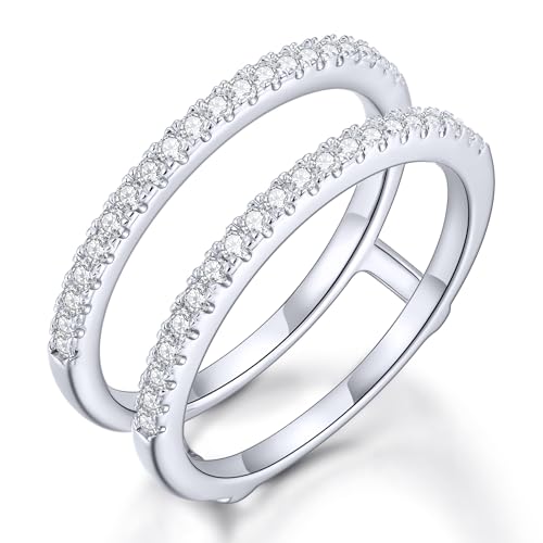 KSTYLE Moissanite Ring Enhancer Wedding Bands for Women Ring Guard for Engagement Rings, D Color VVS1 Lab Grown Moissanite Rings 925 Sterling Silver Wedding Ring Protector(V-Shape)
