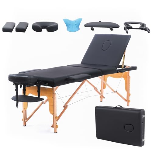VIRRMO Massage Table Portable with Neck Stretcher, 3 Folding 84 inch Massage Bed Adjustable Lash Bed Tattoo Table for Eyelash Extensions Beauty Tattoo