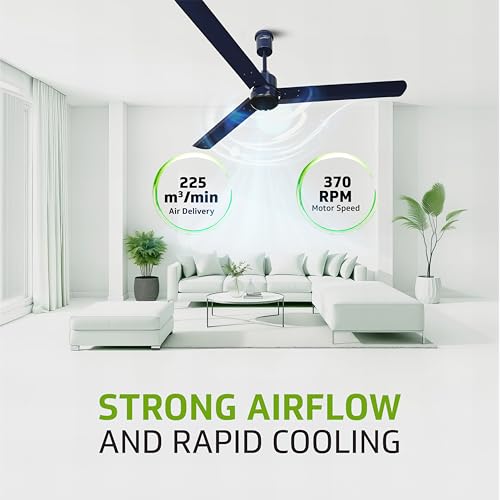 Image of V-Guard Zenair BLDC Ceiling Fan for home | 1200 mm | BEE 5-Star Energy Saving | High-Speed BLDC Motor (370 RPM) | Remote Control with 6 Speeds, Wind & Reverse Modes | 2-Year Warranty | Sapphire Blue