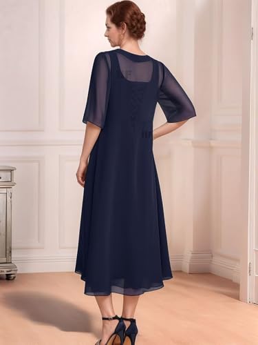 2 Pieces Mother of The Bride Dresses for Wedding Square Neck Chiffon Ruffle Formal Wedding Guest Dresses2