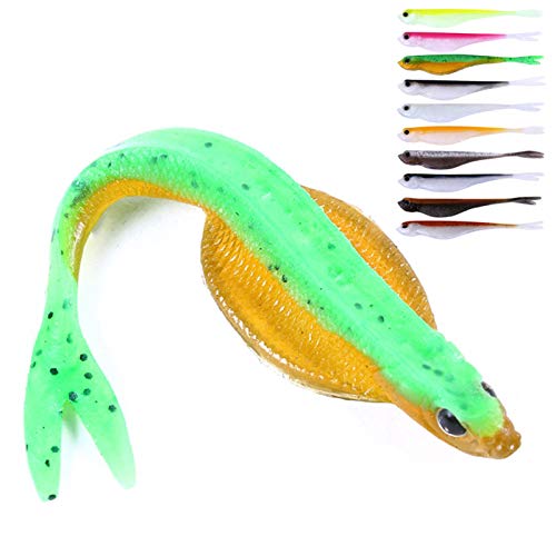 Iscas falsas, 5 peças de 12 cm bicolor cauda dupla falsa isca de peixe macia isca de peixe - 2
