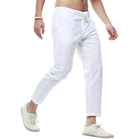chouyatou Men's Linen Capri Pants Cover