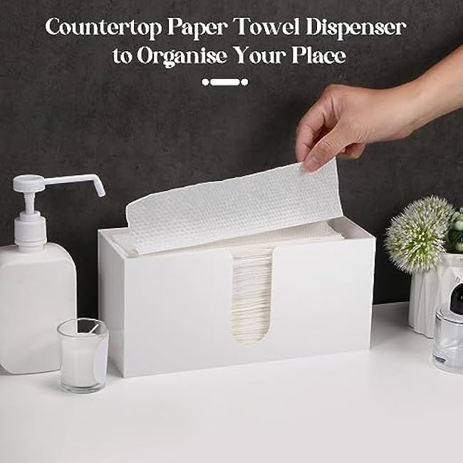 2PCS White Paper Towel Dispenser Countertop Acrylic Paper Towel Holder for Bathroom Folded Paper Towel Dispenser Clear Trifold Paper Napkin Holder for Z-fold C-fold MultiFold Trifold - Home Kitchen