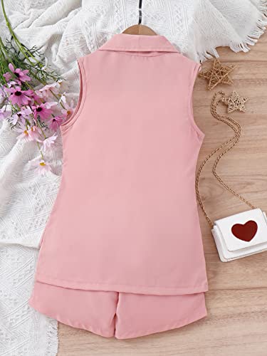 Image of WDIRARA Girl's 3 Piece Set Colorblock Sleeveless Vest Coat with Elastic Waist Shorts Set