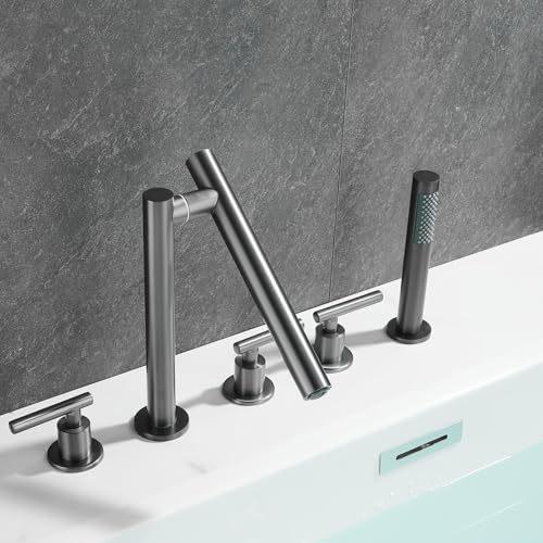 Mitigeur de baignoire monté sur plan gris et ensemble de douche à double levier
