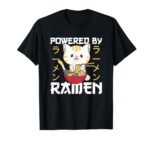 Powered By Ramen Cute Cat Mangia Ramen Noodles Maglietta