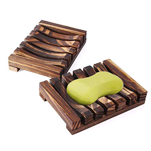 Co-link 2pcs Savon Plat en Bois Savon Saver Savon Plateau, Porte Savon en Bois Naturel pour Salle de Bain Douche Cuisine Maison Accessoires de Bain