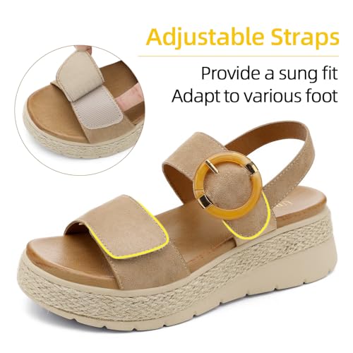 Image of UBFEN Womens Espadrille Platform Sandals Low Wedge Heel - Orthopedic Arch Support, Cushion Insole, Comfortable Dressy Buckle Sandals for Walking and Vacation