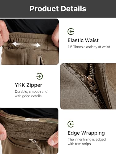 Image of FREE SOLDIER Men's Outdoor Softshell Fleece Lined Cargo Pants Snow Ski Hiking Pants with Belt