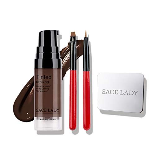 SACE LADY Long Wearing Eyebrow Gel Makeup Kit, Waterproof Tint Brow Enhancer Color Gel with Eyebrow Sculpting Brushes, Makeup Mixing Blending Palette Tool (2.Dark Brown)