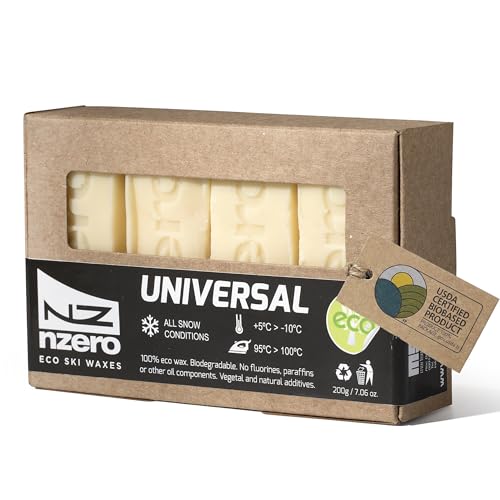 NZERO - Barrette di sciolina biologica universale per sci e snowboard, confezione da 4 x 50 g, cera ecologica naturale per tutti i tipi di neve, modello bianco da 5 °C a -10 °C