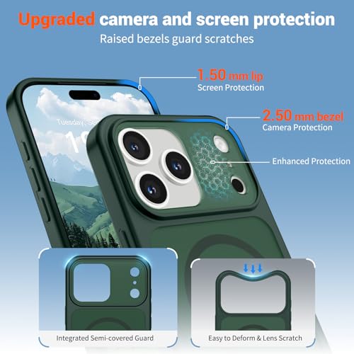 Image of SUPFINE Magnetic for iPhone 17 Pro Max Case Forest Green | (Compatible with MagSafe)(Military Grade Drop Protection)(Camera Protection)Translucent Matte Phone Cover