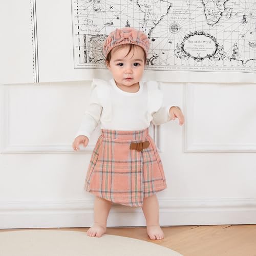 Madjtlqy Toddler Baby Girl Clothes Fall Winter Outfit Ruffle Sleeve Tops + Plaid Skirt + Hat 12 18 24 Months 2t 3t 4t2