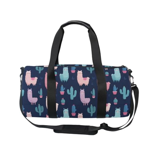 Alpaca Llama Sports Duffel Bag Large Barrel Gym Bag with Full Print Design, Adjustable Strap Spacious Storage for Workout Training Outdoor Activities and Weekend Trips2
