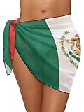 GETELINSENG Mexican Flag Pattern Sarong Coverups for Women Beach Sarongs Soft Chiffon Bikini Wrap Skirt Bathing Suit Cover Up Swimsuit Wrap