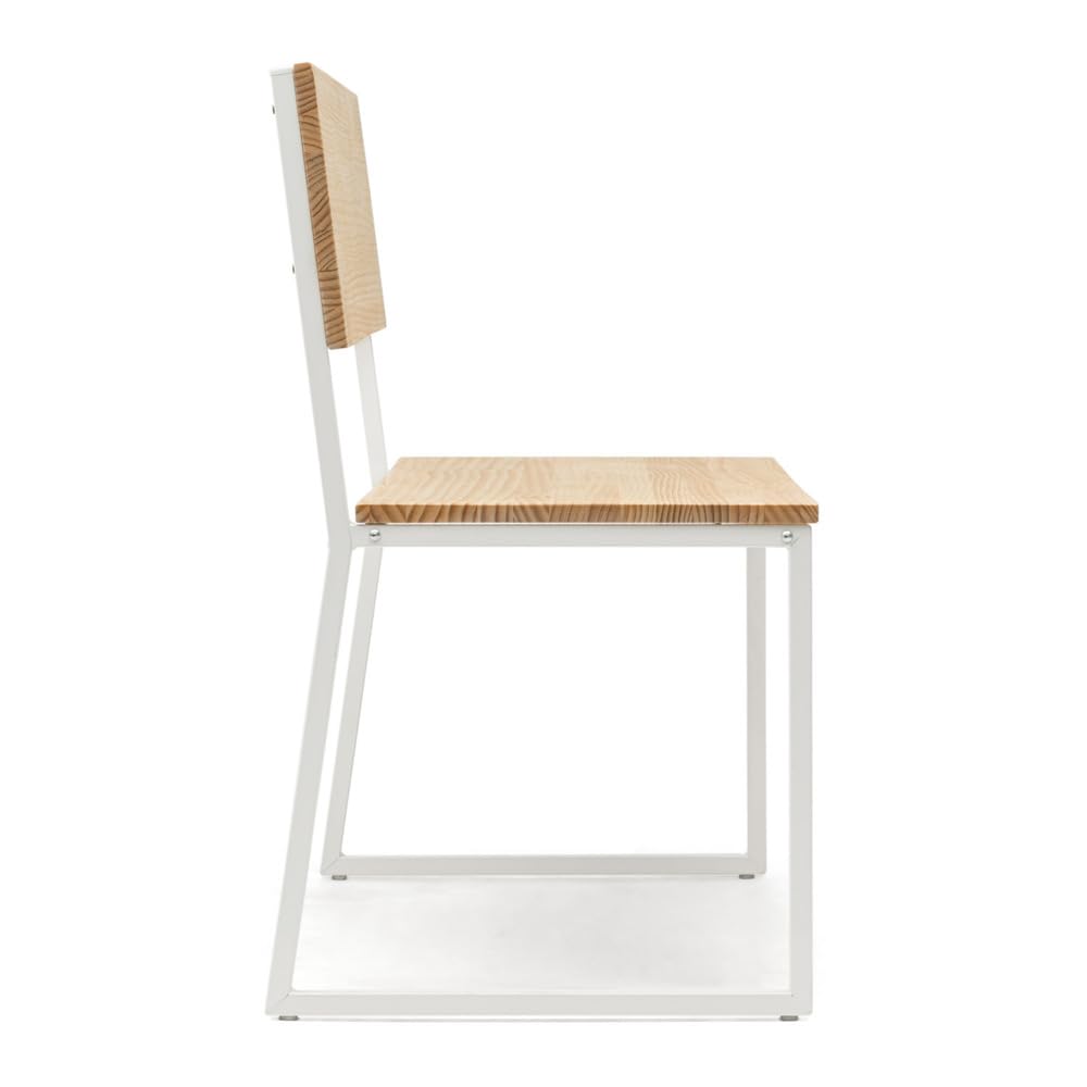 BOX FURNITURE Banco Industrial con Respaldo, Madera de Pino Natural, Blanco, 104x44x86 cm, Acero Lacado, Estilo Nórdico Industrial