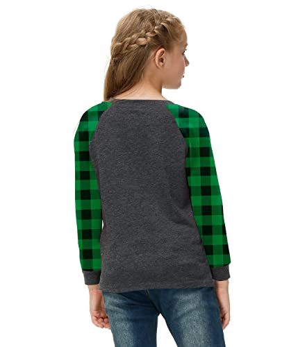Image of Remimi Girls Thanksgiving Shirts Buffalo Plaid Raglan Tee Cute Turkey Holiday Party Long Sleeve Tshirt 5-14 Years