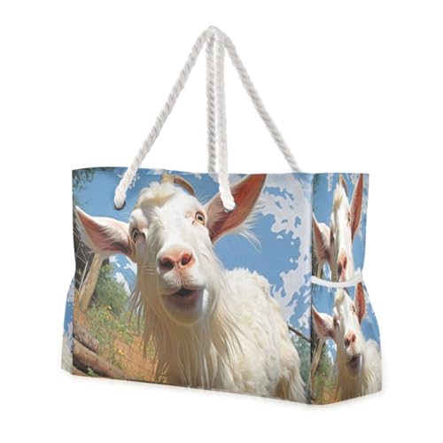 Goat Looks Into The Camera Beach Bag & Travel Tote Bag Large Sandproof Wet Pouch for Gym Travel
