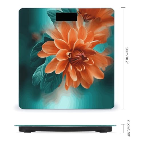 Báscula digital de baño con diseño floral en turquesa y naranja miniatura 2