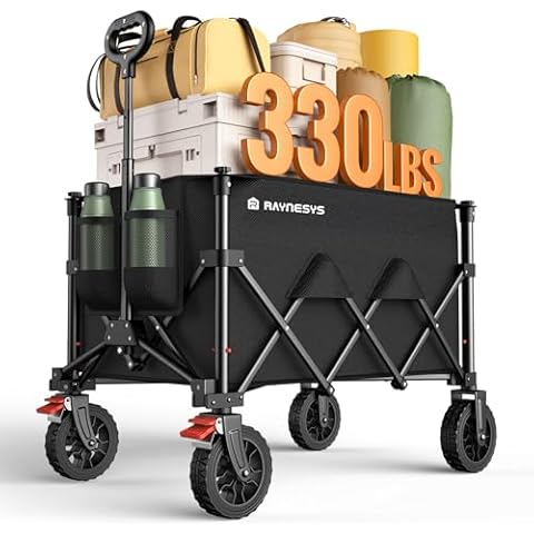 Wagons Carts Foldable, Collapsible Foldable Wagon 330lbs Capacity, Large Capacity Wagon Cart with All-Terrain Wheels,Heavy Duty Utility Wagon Cart with Brakes for Camping Shopping Sports Cover