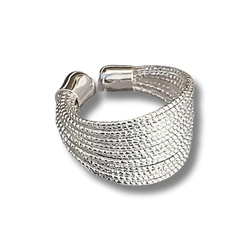 Anel Feminino Ajustável Moderno Minimalista Banhado a Prata 'Nest' – Estilo Elegante e Contemporâneo, Design Sofisticado – Acompanha Bolsa de Veludo