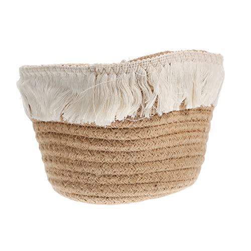 ERINGOGO Handmade Storage Basket Woven Jute Small Collapsible Decorative Home Bedroom Rustic Farmhouse Style