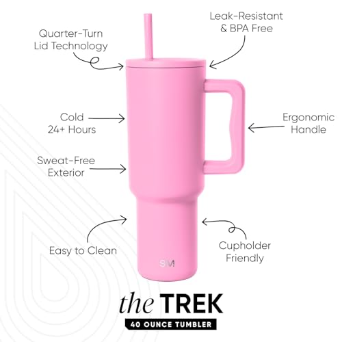 Image of Simple Modern 40 oz Trek Tumbler with Handle and Straw Lid | Cup Holder Friendly Insulated Stainless Steel Travel Mug | Dragon Fruit