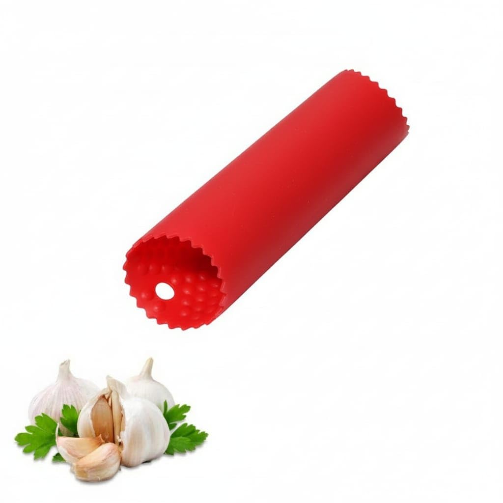Garlic Peeler Skin Remover Roller Roaster,Easy Quick to Peel Garlic Cloves with Best Silicone Tube Roller Garlic Odorfree Kitchen Tool (Red) Pack of 1-image-39