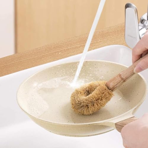 Image of Non-Stick Granite Frying Pan with Blocks for Cooking - Wooden Handle Uttapam and Egg Omelette Pan - Round with Detachable Handle