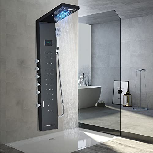 TTICCTIY Duschpaneel Aus Edelstahl – Schwarz, Mit Regendusche, Handbrause & Hydromassage