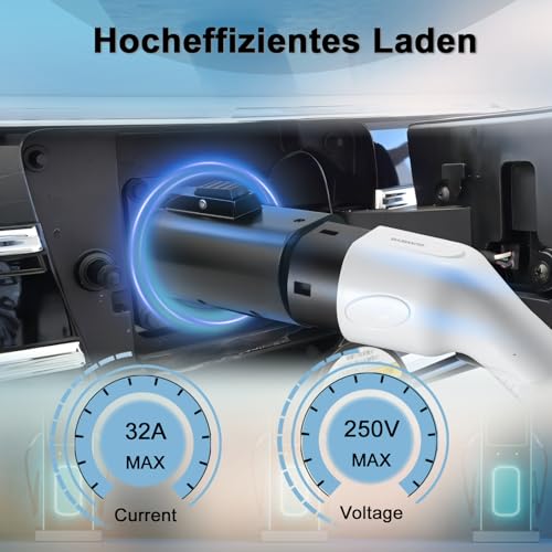 GUWIEYG EV Adapter Typ 2 auf Typ 1, Max 32A, 250V AC, Adapter für Elektrofahrzeuge IEC 62196 auf SAE J1772, geeignet für Elektrofahrzeuge J1772