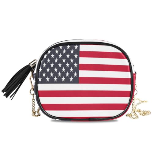 Image of ALAZA Women's American Flags Us Flag PU Leather Crossbody Bag Shoulder Purse with Tassel