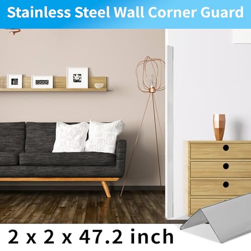 Image of 6-Piece Set, Extra Thick (1mm) Stainless Steel 90 Wall Corner Guards, 2x2x48 Inches, for Wall Corner Protection & Decoration. (6, Bright Silver)