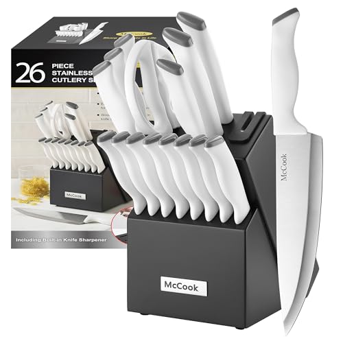 Image of McCook Knife Sets, German Stainless Steel Kitchen Knife Block Sets with Built-in Sharpener