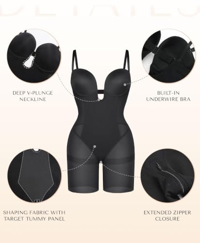 Image of SHAPELLX Strapless Shapewear for Women Deep Plunge Corset Tummy Control Backless Bodysuit Mid Thigh Full Body Shaper