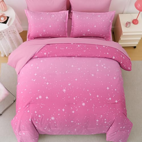 Image of Dinjoy Girls Comforter Set 7 Pieces, Queen Size Colorful Ombre Rainbow Bedding Set, Bed in A Bag for Kid Teen Girls (1 Comforter, 1 Flat Sheet, 1 Fitted Sheet, 2 Pillow Shams, 2 Pillowcases)