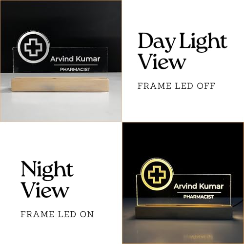 Image of Customized LED Name Plate for Office Desk Table Name Sign Birthday Gift For Doctor Pharmacist Drug Shop Medical Store Size (10 x 6 inch) (For Pharmacist)