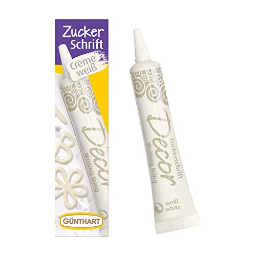 Günthart BackDecor 25 gr Zuckerschrift WEISS für jegliche Süßspeisen in weißer Farbe aus Zucker für schöne Schriftzüge und Muster, 1er Pack (25 gr)