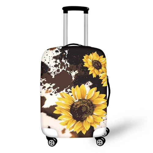Image of Mumeson Cow Sunflower Travel Luggage Cover Suitcase Protector Fit 18 19 20 21 Inch for Women Portable Suitcase Case Cover Elastic Easy to Install Luggage Covers