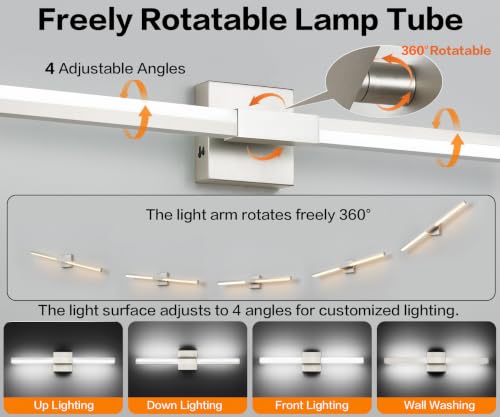 Image of SOLFART Vanity Lighting Fixtures Dimmable: Brushed Nickel 32-Inch Detachable 4-Way Light Direction Bathroom Light Fixtures Over Mirror ETL IP44