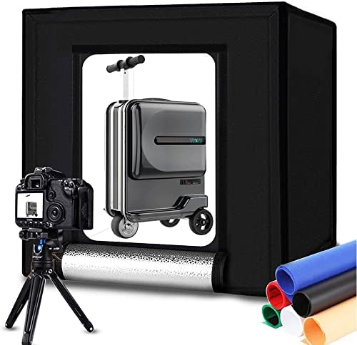 DUCLUS Portable Photo Studio Box 24" x 24", Adjustable Light Box with 120pcs SMD LED Beads, Photo Shooting Tent with White Light and 6 Color Background