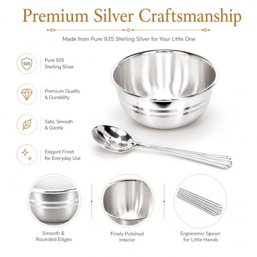 Image of 925 Sterling Silver Baby Feeding Bowl & Spoon Set | Handcrafted Silver Katori for Newborn & Kids | Annaprashan Feeding Set | Premium Velvet Box Included