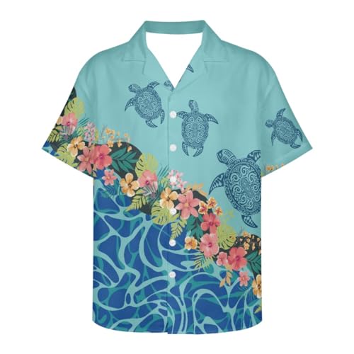 ENLACHIC Men's Polynesian Tribal Print Casual Short Sleeve Button Down Summer Beach Aloha Hawaiian Shirts