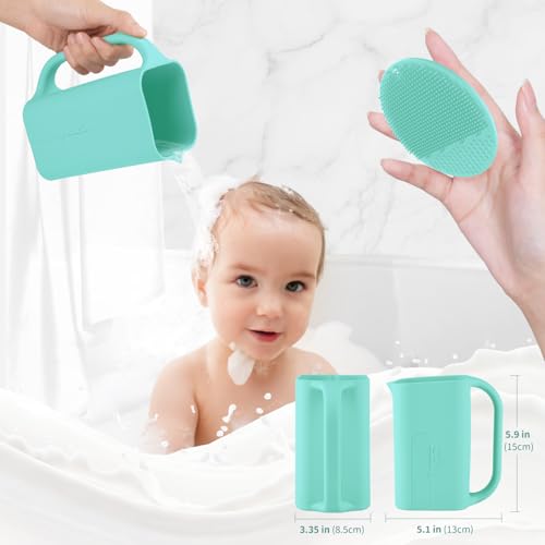 Image of Baby Bath Rinse Cup 100% Food Grade Silicone Wash Rinser Cup For Kids (Turquoise)