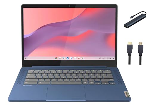 Lenovo IdeaPad Slim 3 Chromebook, 14'' FHD Touchscreen Slim Laptop, MediaTek Kompanio 520 Processor, 4GB RAM, 64GB eMMC, WiFi 6,Chrome OS, Abyss Blue with HEX Accessories